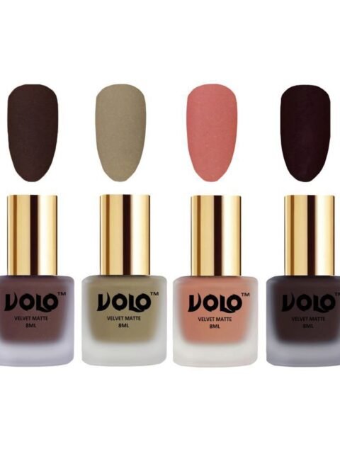 VOLO Velvet Dull Matte Posh Shades Nail Polish Brown,Nude,Peach, Wine Matte Pack of 4 32 mL