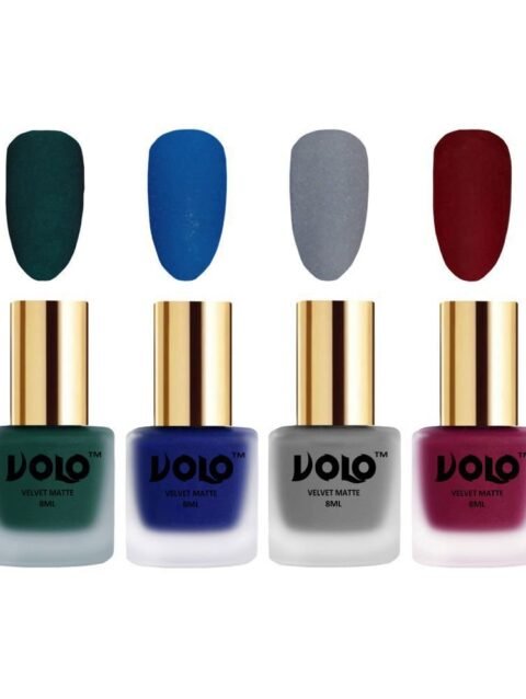 VOLO Velvet Dull Matte Posh Shades Nail Polish Green,Blue,Grey, Red Matte Pack of 4 32 mL