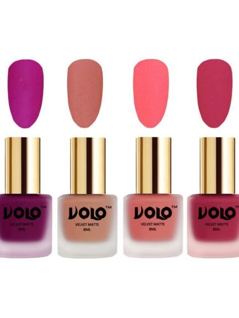 VOLO Velvet Dull Matte Posh Shades Nail Polish Magenta,Peach,Peach, Pink Matte Pack of 4 32 mL