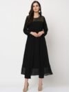 ZIYAA Women Black Foil Printed Anarkali Kurta